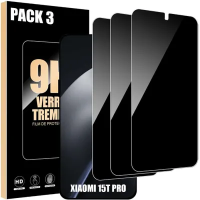 Image de 3x Verre Trempé Anti-Espion pour Xiaomi 15T Pro - Installation Facile Antichoc Résistant 9H