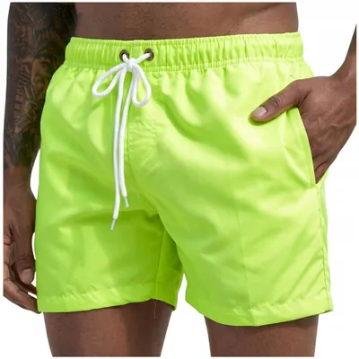 Produktbild von Herren Badeshorts XL - Schwimmhose - Schnelltrocknend - Neongelb - mit Innenslip und Taschen