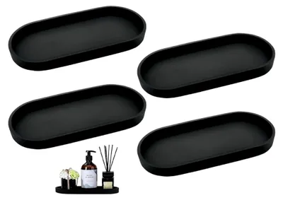 Produktbild von 4 Stück Badezimmer Tablett, Deko Tablett Schwarz, Rechteckige Ablageschale aus Silikon für Bad, Küche, Schminktische, Schmuck und Kerzen