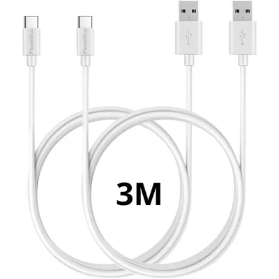 Produktbild von 3 m langes Kabel für Nintendo Switch / Switch Lite / Switch OLED-Konsole – Weißes USB-C-Kabel [2ER-PACK] Phonillico®