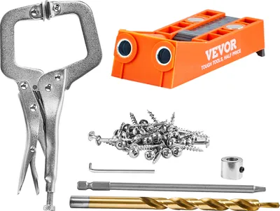 Image de VEVOR 50 pcs. Pocket Hole Jig Kit Double trou de poche avec embout d'entraînement carré & pinces C, aide au chevillage Gabarit de perçage pour le perçage de trous de poche et de trous obliques, aide au perçage pour le travail du bois