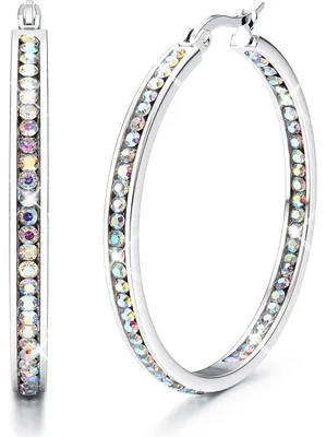 Produktbild von Creolen Edelstahl Damen Hypoallergen mit Zirkonia Hängend 40mm/50mm/60mm Silber/Gold/Rosegold/Bunt