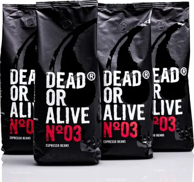 Produktbild von DEAD OR ALIVE COFFEE Espresso No3 - Starke Espressobohnen 4x1kg - 100% Robusta - Kaffeebohnen für Kaffeevollautomat und Siebträger - 4kg Ganze Bohnen