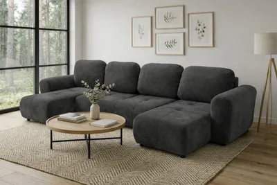 Produktbild von Wohnlandschaft mit Schlaffunktion BRUSK Sofa in Stoff Kronos Dunkelgrau