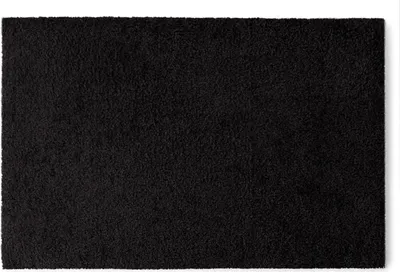 A black doormat is shown from a top-down perspective on a white background.