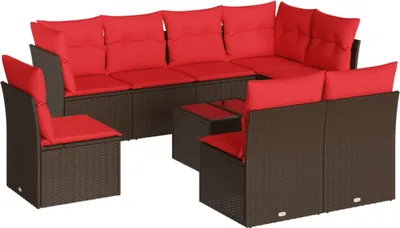 Produktbild von vidaXL 9-tlg. Garten-Sofagarnitur mit Kissen Braun Poly Rattan