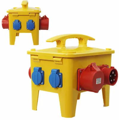 Produktbild von Mobiler Stromverteiler Baustromverteiler mit Handgriff CEE 1x32A 2x16A 4x230V Schuko
