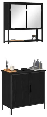 Produktbild von vidaXL Badezimmermöbel-Set mit Regal 2 pcs Schwarz Holzwerkstoff