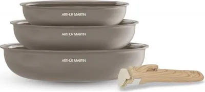 Obrázok produktu pre Sada 3 panvíc 20–24–28 cm s odnímateľnou rukoväťou, farba Taupe, Arthur Martin AM4587