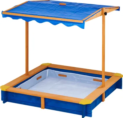 Produktbild von Teamson Kids Großer Garten Sandkasten aus Holz mit Deckel, Drehbarem Baldachin und verstellbarer Höhe,  Draussen Sandkasten Spielzeug mit Abdeckung für Jungen und Mädchen