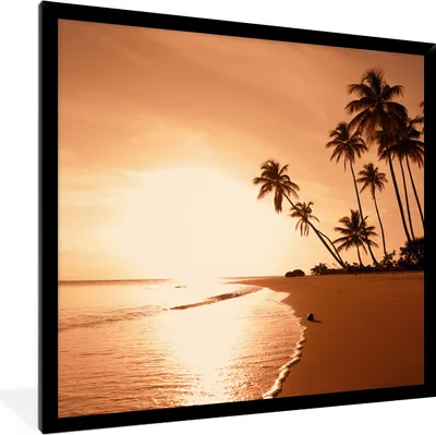 Produktbild von MuchoWow® Gerahmtes Poster Sonnenuntergang - Tropisch - Palme - Strand - Meer 40x40 cm - Poster mit Schwarzem Bilderrahmen Wandposter Rahmen Foto Bilder - Mit Rahmen - Wanddekoration Schlafzimmer