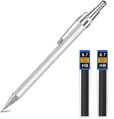 Immagine prodotto di Set di matite a grafite 0,7 mm, penne meccaniche in metallo con 2 mine HB, colore argento
