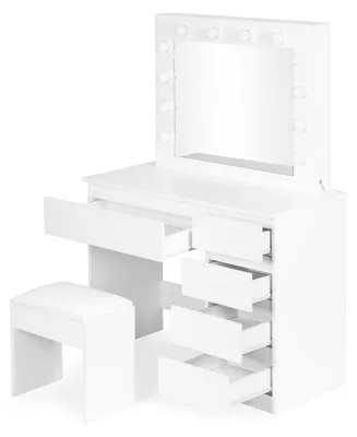 Obrázek produktu pro ModernHome MRDT10-MW Toaletní stolek se zrcadlem a LED osvětlením, stolička, bílý