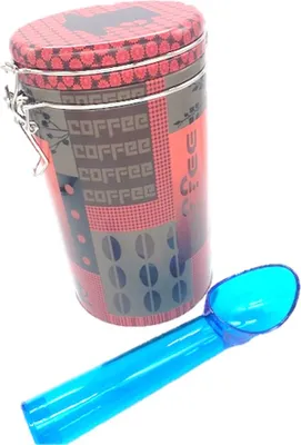 Produktbild von Kaffeedose aus Weißblech zur Aufbewahrung von 500g Kaffee, mit Kaffeelöffel