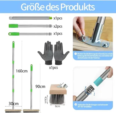 Produktbild von Drahtbesen mit Teleskopstiel, 160 cm, 30 cm Bürstenbreite, für Garten und Terrasse