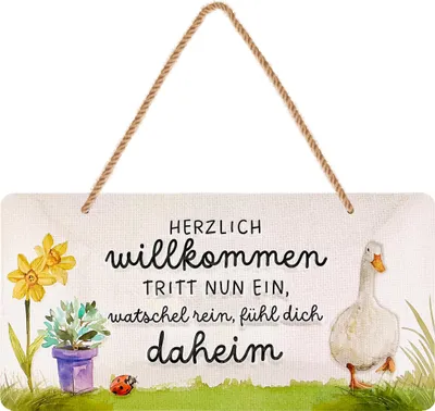 Produktbild von Retro Blechschild HERZLICH WILLKOMMEN Schild - willkommen Deko Garten, Schild für Haustür und Eingangstür mit Spruch - Willkommensschild