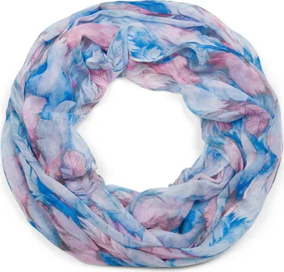 Produktbild von styleBREAKER Damen Loop Schal mit buntem Feder Muster, leichter sommerlicher Boho Schlauchschal mehrfarbig 01016239