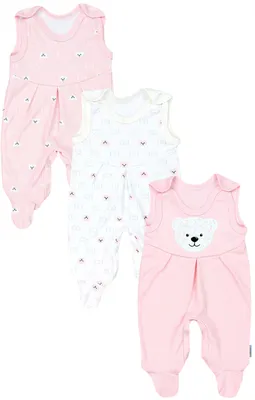 Produktbild von TupTam Baby Mädchen Strampler mit Fuß 3er Pack, Farbe: Bärchen Rosa Weiß Apricot, Größe: 50