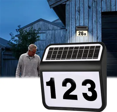 Produktbild von TRMLBE Solar Hausnummer LED Edelstahl Beleuchtete mit 2 LED Hausnummernleuchte Dämmerungsschalter und amorphem Silizium- Solar-Panel - Schwarz