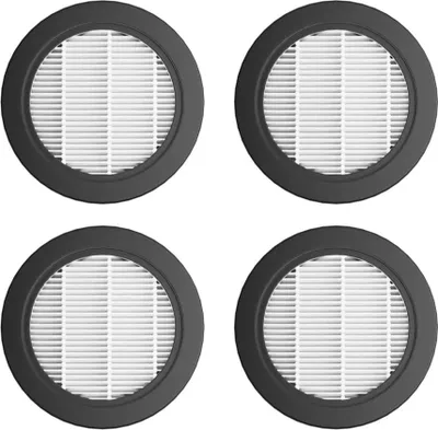 Four round vacuum cleaner filters are arranged in a grid on a white background.