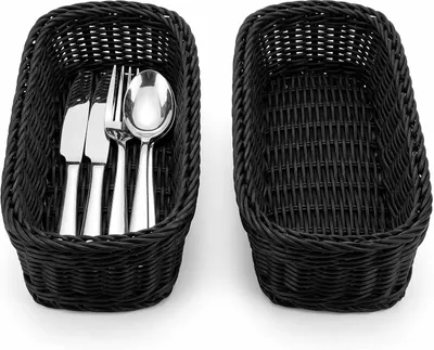 Imagen del producto de Conjunto de cestas, aspecto de ratán, fabricadas en plástico, dimensiones: 11 x 12 x 2 cm, ideales para buffets y baños