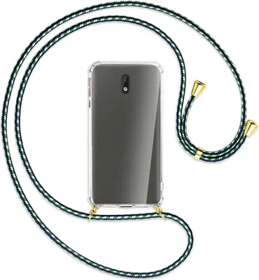 Produktbild von Handykette Backcover-Schutzhülle mit Band (Metall goldfarben) für Nokia 3 - grün/blau/weiß