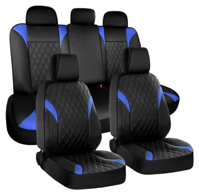 Produktbild von Komplettset für Vordersitze, Atmungsaktive Kunstlederbezüge, Universelle, Wasserdichte Autositzbezüge für die meisten Fahrzeuge, SUVs und Pick-ups (Schwarz&Blau)