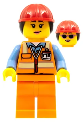 Productafbeelding van LEGO Minifiguur: Luchthavenmedewerker bagageafhandeling - Vrouw, oranje veiligheidsvest (cty0950)