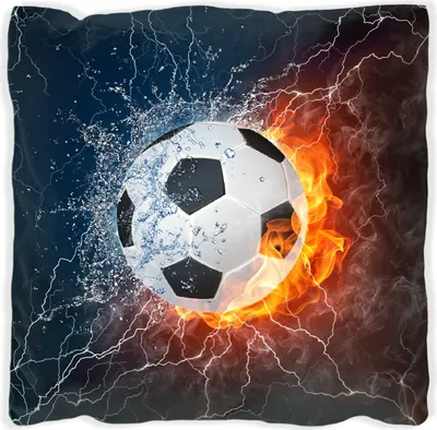 Produktbild von Wallario Premium Kissen, weiche Oberfläche, mit Motiv Fußball - Feuer und Wasser, Größe: 40 x 40 cm, mit weißer Rückseite