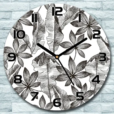 Produktbild von Wanduhr aus Glas Rund fi 30 tropische Blätter Quarz Deko Schlafzimmer Büro