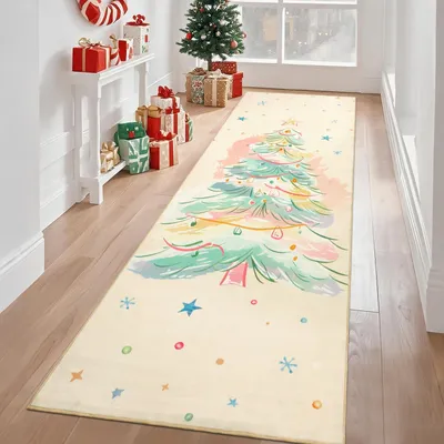 Weihnachtsläufer 60x180 cm, beige, rutschfest, waschbar