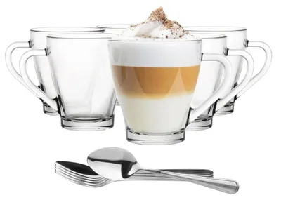 Productafbeelding van Solidchoice - Set van 6 Thermoglas Koffiekoppen met Lepel
