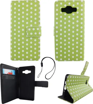 Produktbild von Handyhülle Tasche für Handy Samsung Galaxy A5 2015 Polka Dot Grün Weiss