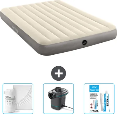 Produktbild von Intex Luftbett – 2 Personen – 152 x 203 x 25 cm – Beige – im Lieferumfang enthalten Spannbettuch - Pumpe en Reperaturset
