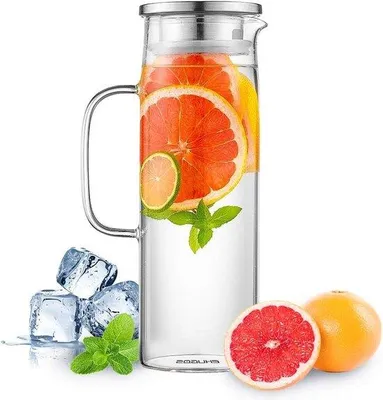 Productafbeelding van Famanu Karaffe 1300 ml - Gemaakt van borosilicaatglas - Met deksel - Geschikt voor zowel koude als warme dranken - Transparant, zilverkleurig