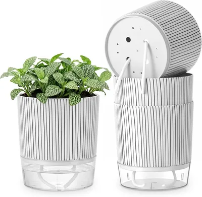 Produktbild von Selbstbewässernder Pflanzentopf 14 cm, 4 Stücke, Kunststoff, weiß, für Zimmerpflanzen