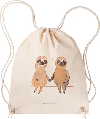 Produktbild von Mr. & Mrs. Panda Beutel Faultier Pärchen - Transparent - Geschenk, faul, Faultiere, Kleiner Rucksack, Jutebeutel, Turnbeutel, Gymbag, Liebe, Stoffbeutel, wander