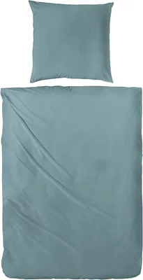 Produktbild von Hahn Bettwäsche Uni Baumwoll 100% Baumwolle Reißverschluss Bettbezug Kissenbezug Bettgarnitur Bettwäsche-Set Bettzeug 135x200 cm Graugrün