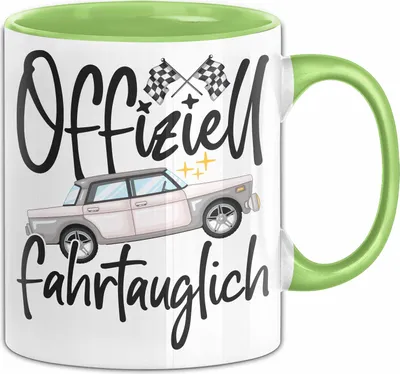 Produktbild von Führerschein Bestanden Geschenk Tasse Bestandener Führerschein Offiziel Fahrtauglich Fahrschule Kaffee-Becher (Grün)