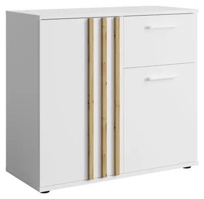 Produktbild von Kommode TOVENA 04 – 2 Türen, 1 Schublade, mit Lamellenfront (80×72,7×35 cm) – Weiß