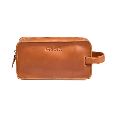 Produktbild von Negotia Caldre Leder Kulturbeutel Cognac – Necessaire, Waschtasche, Echtleder Reise-Kulturtasche