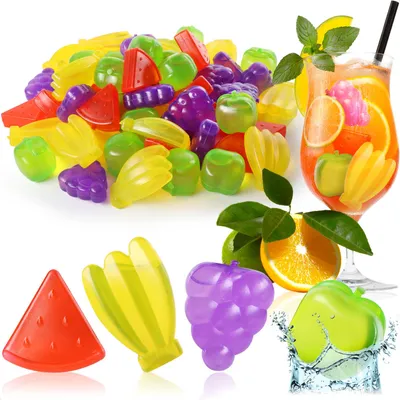 Produktbild von com-four® 60x wiederverwendbare Eiswürfel in karibischer Obst-Form - Party-Eiswürfel zum Kühlen von Getränken - reusable Ice-Cubes im Früchte-Design
