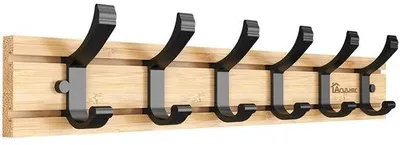 Immagine prodotto di Appendiabiti in bambù con ganci in alluminio, multifunzionale, salvaspazio, 1 pezzo