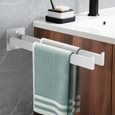 Image de Support de serviette à percer, support de serviette noir, porte-serviettes de salle de bain argenté, support de serviette en acier inoxydable SUS304, support de serviette pour salle de bain et cuisine