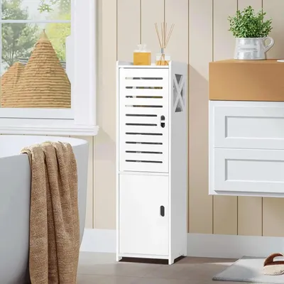 Produktbild von Badschrank - Aufbewahrungsschrank mit Doppeltür - 3 Ablagen - 24 x 22 x 74,9 cm - Seitliche Aufbewahrung - Montage erforderlich - Weiß