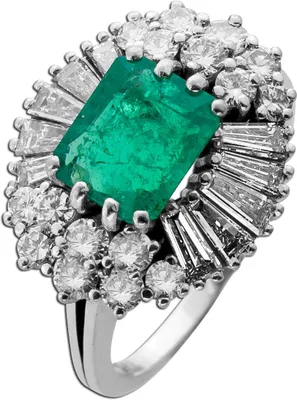 Produktbild von Smaragd Ring Weissgold 750 18K grüner Smaragd 3.70ct Diamanten 2.64ct Antikschmuck 18