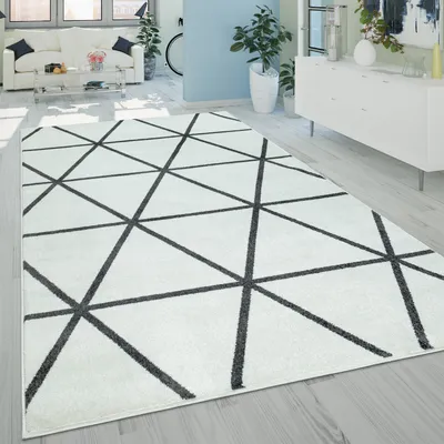 Produktbild von Wohnzimmer-Teppich, Kurzflor-Teppich Im Skand-Stil Mit Rauten-Muster, In Weiß Grösse 70x250 cm
