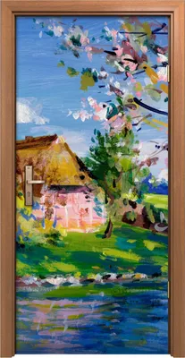Produktbild von Türposter 90x200 cm Türaufkleber Türtapete Türfolie Klebefolie Natur Frühling grün Blumen Bäume Fluss