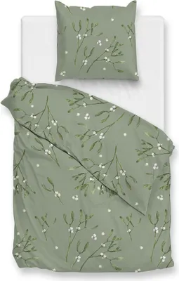 Productafbeelding van Zohome beddengoed, katoen-flanel, motief "Hedra" - 155x220 cm + 1 kussensloop 80x80 cm, kleur groen