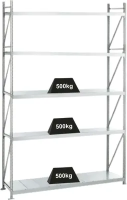 Produktbild von Schulte Weitspannregal mit Stahlpaneelen WS 3000 | Grundregal | HxBxT 300x200x60cm | 5 Ebenen | Fachlast 500kg | Verzinkt